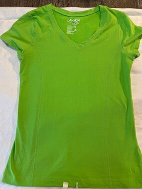 Danskin Now Women's V-Neck Short Sleeve Top in Bright Green